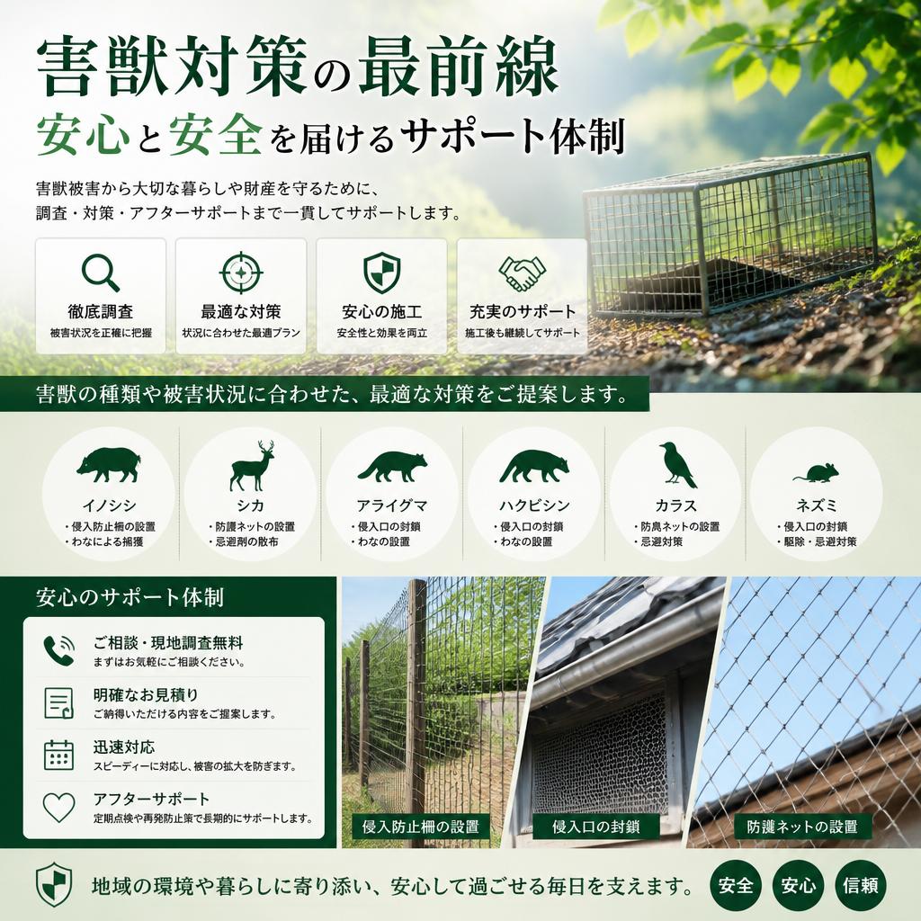 害獣対策の最前線、安心と安全を届けるサポート体制