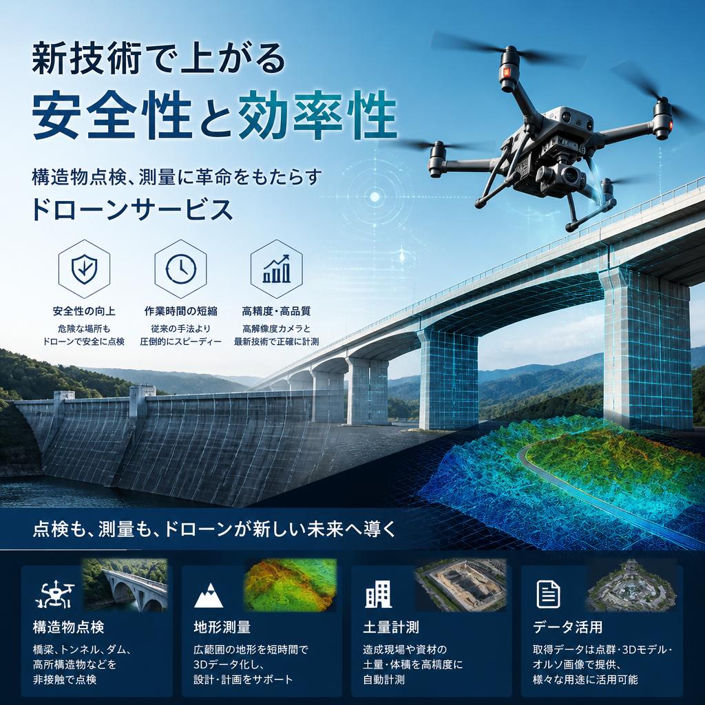 新技術で上がる安全性と効率性構造物点検、測量に革命をもたらすドローンサービス