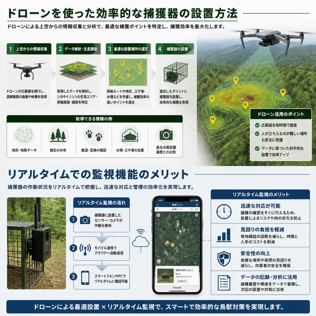 捕獲器の設置と監視、ドローンの役割