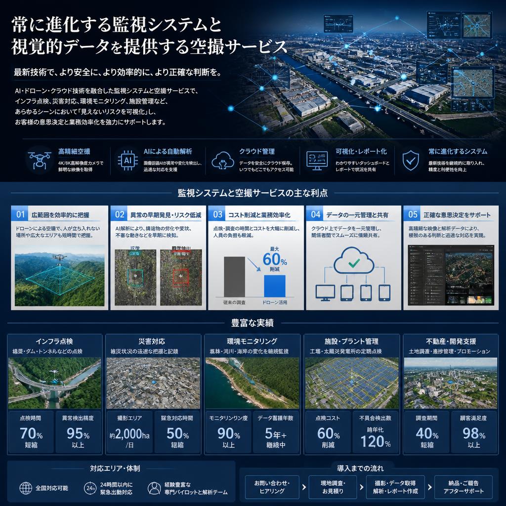 先進の監視システムと空撮サービス