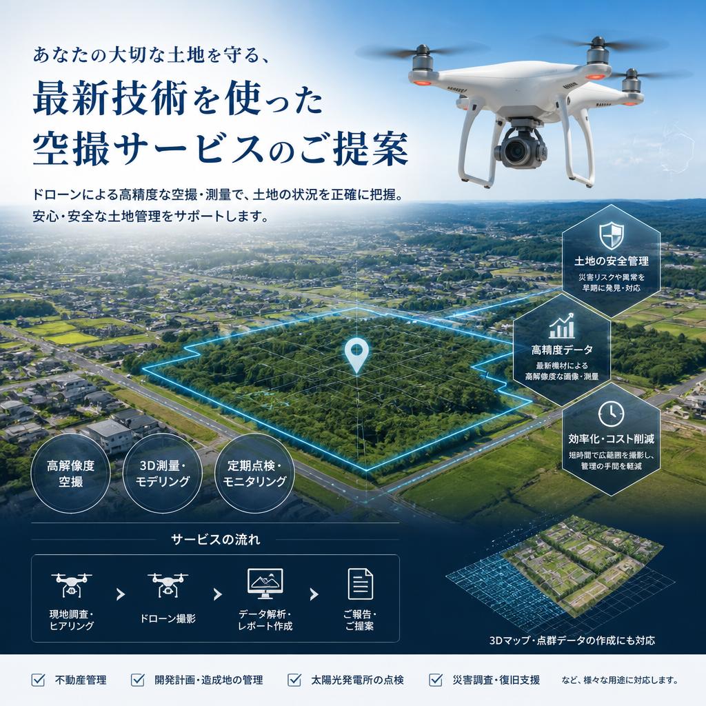 あなたの大切な土地を守る、最新技術を使った空撮サービスのご提案