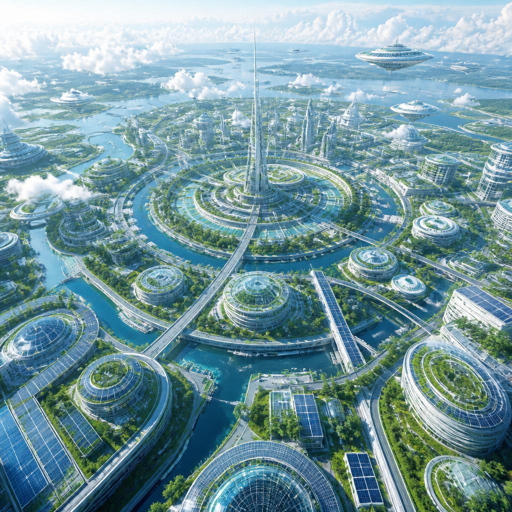 空からの視点で、未来の風景を描く。