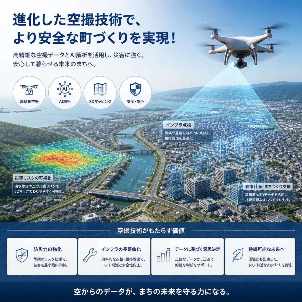 進化した空撮技術で、より安全な町づくりを実現！